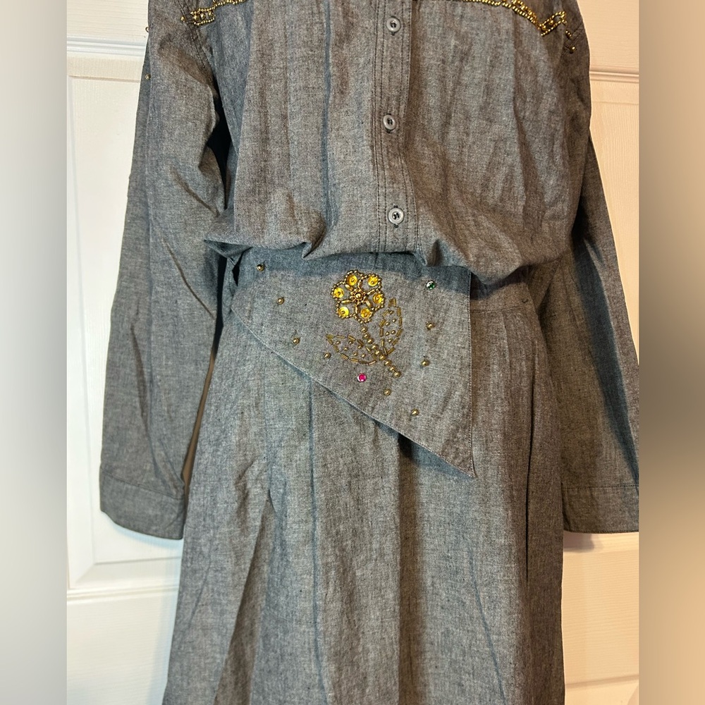 Vintage 80’s Gold Bead‎ Appliqué Gray 2-piece Outfit Sz M Western Square Dance - Picture 3 of 14